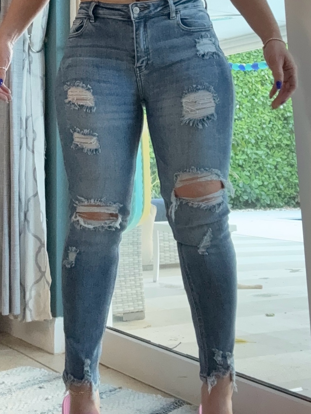 I&M Black Label Light Blue Distressed High-Rise Skinny Jeans Sz 7